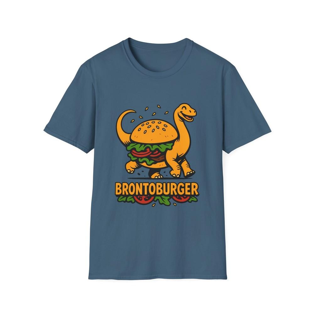 

Unisex Softstyle T-Shirt Goofy Brontosaurus Hamburger Bun Funny Dinosaur Pun S