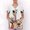 Womens V-Neck Short Sleeve Nursing Scrub Top With 3D Cartoon Print Comfortable Workwear Casual Medical Uniform