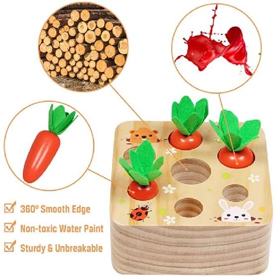 Montessori Toys for 1 Year Baby Pull Carrot Set Game Kids Wooden Toy Shape Sorting Matching Puzzle Educational Toys for Children