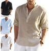 Camisa masculina botões decote em v manga longa leve gola alta cor sólida camiseta roupas masculinas