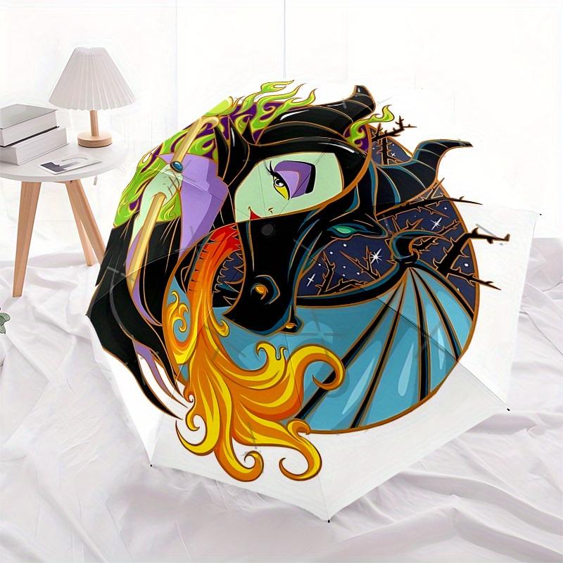 Disney Maleficent, Sorceress Automatic Open/Close Fashion umbrella - Cute Umbrella with Cute Design, Portable 3-Fold Compact Umbrella for Me