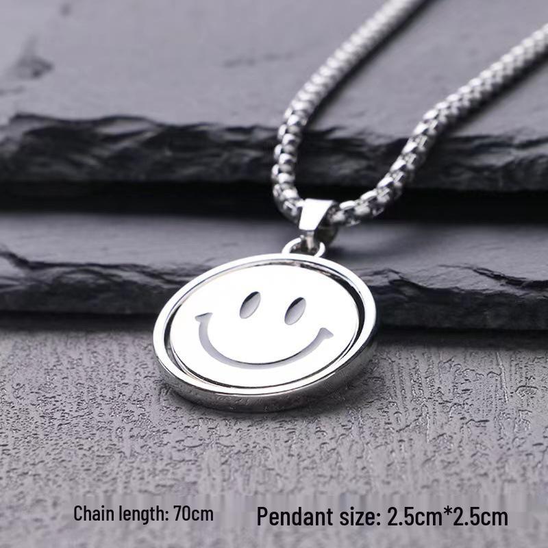 Rotating Smiley Face Necklace - Versatile Women's Long Sweater Chain, Hip Hop Jewelry for Men and Women