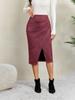 Women's Solid Color Pleated Suede Skirt High Waisted Buckle Wrapped Hip Short Skirt Middle Skirt