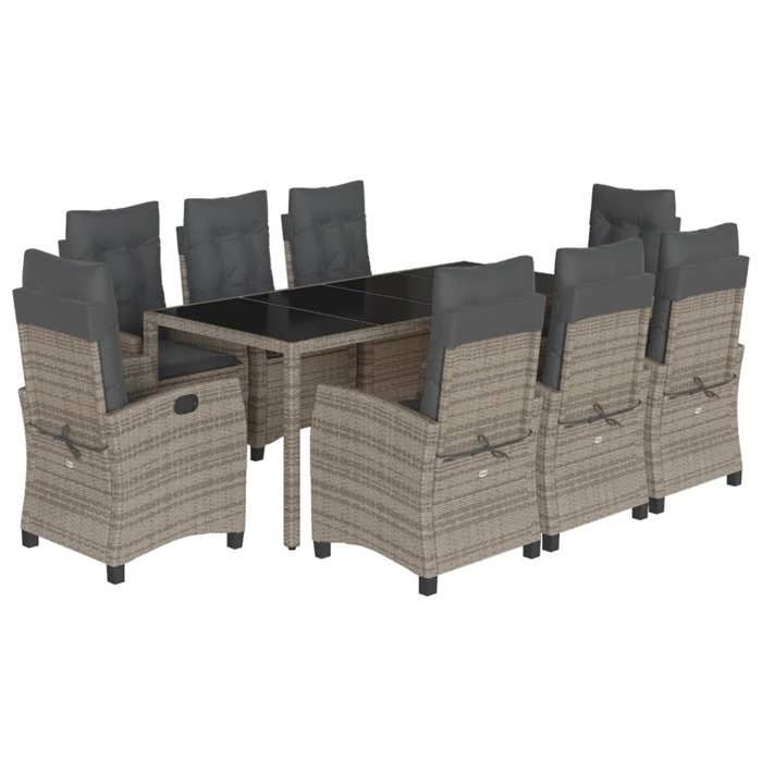 VidaXL Ensemble à Manger de Jardin avec Coussins 9 pcs, Table et Chaises avec Dossier Réglable, Meubles d'Extérieur, 3212652