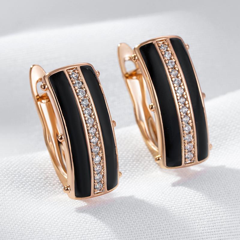 Black Enamel Square Dangle Earrings For Women Rose Gold Color Natural Zircon Accessories High Quality Daily Jewelry