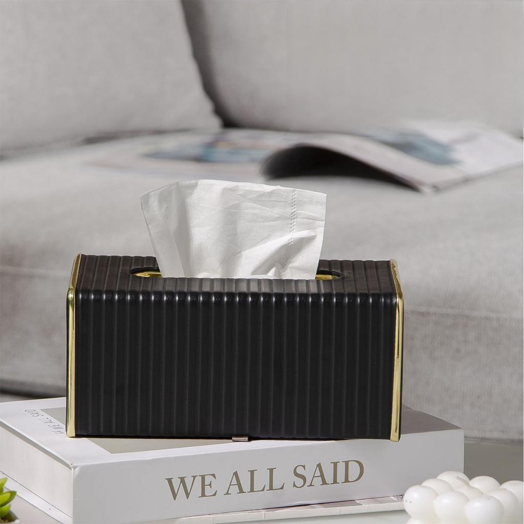 Tissueboxhoes, Witte Rechthoekige Leren Tissueboxhouder met Gouden Randdecoratie, Decoratieve Tissuehoes voor Badkamer