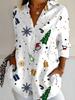 New Large Size Women's Long Sleeve Printed Shirt, Fashion Casual Button Up Lapel Shirt Women's Shirt