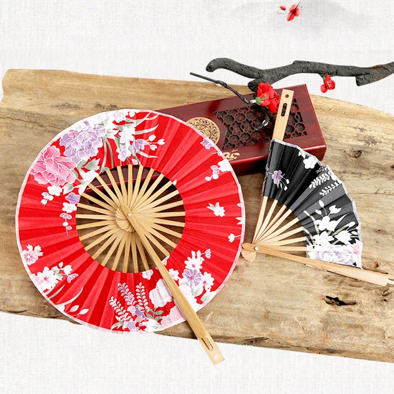 Runder Bambus-Handfächer Chinesischer Stil Blumenmuster Tragbarer Faltfächer Mit Quaste Hochzeitstanz Handgehaltene Fächer Party-Dekoration Geschenk