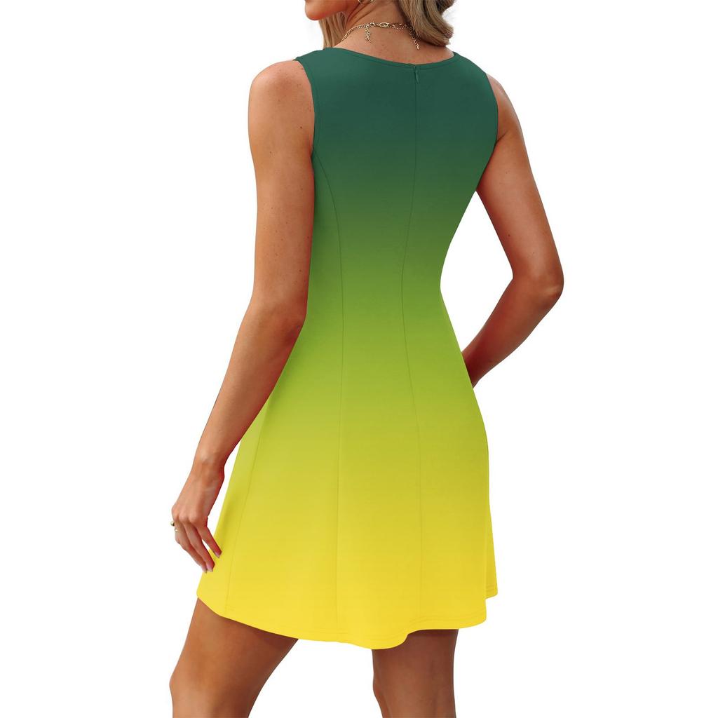 Women's Fashionable Casual Printed Sleeveless Round Neck Dress Sleeveless Round Neck Dress