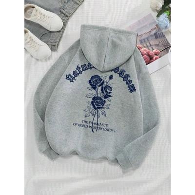 Fashion Women Hoodies Vintage Letters Flowers Printed Sweatshirts Spring Crewneck Loose Fleece Female Tops Clothes Hoodies & Sweatshirts Women’s