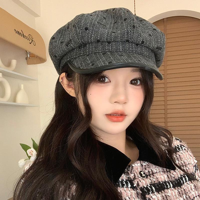 Autumn and Winter Hats Women's Big Head Circumference Shows Their Face Small Octagonal Hats Retro Versatile Berets Show Their Faces Small Painter Hats