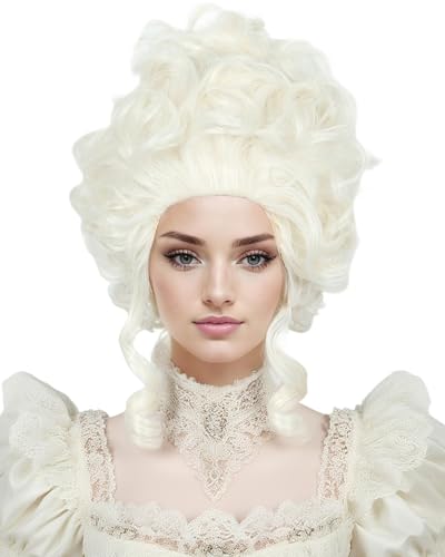 Linfairy Игровой Косплей Парик, Термостойкий, Аксессуар для костюма, Фестивальный Косплей Парик, Средние века, Дворцовый стиль, Аристократический стиль, Белый Блонд Кудрявый
