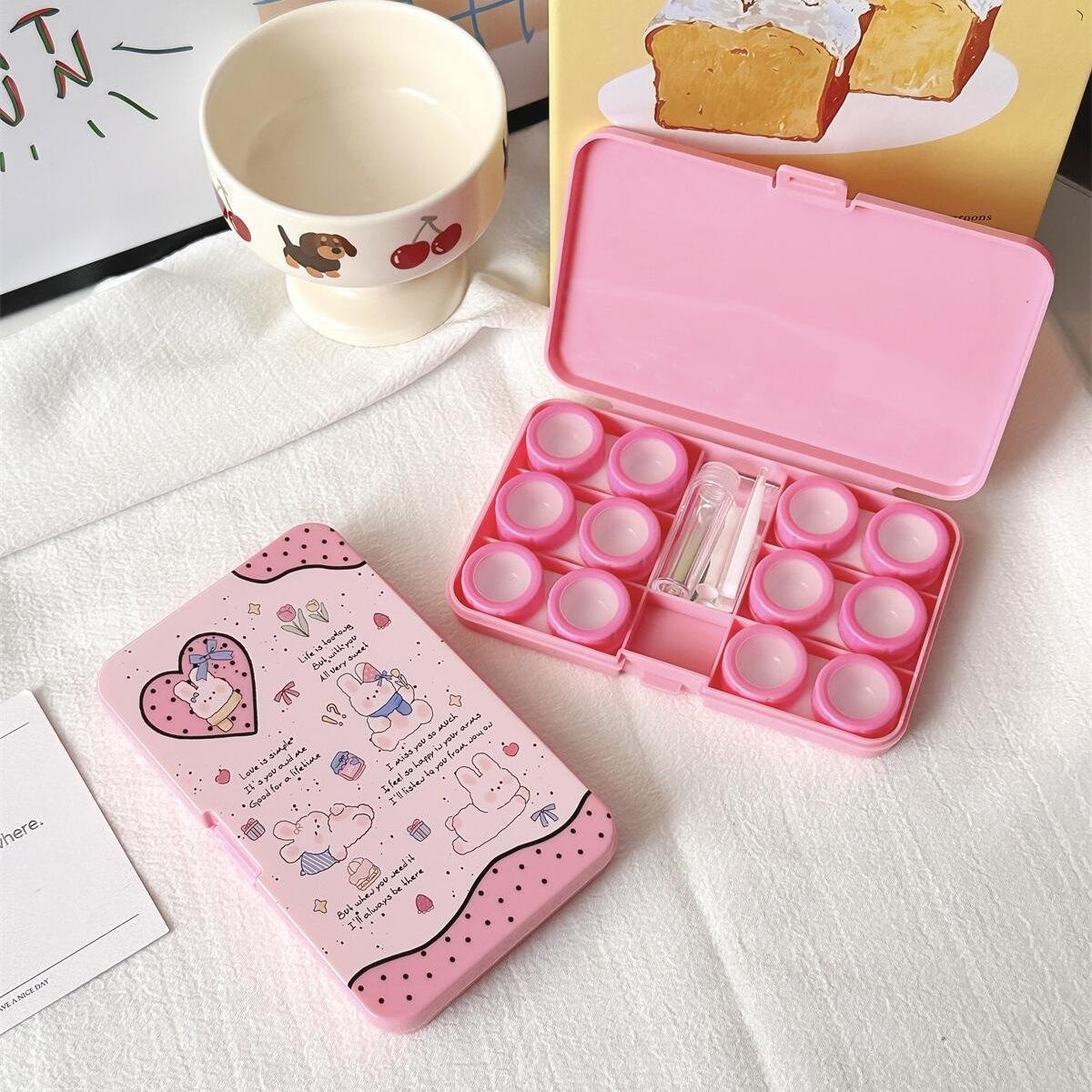 

Ins Six Pack Contact Lens Box High Beauty Cute Contact Lens Storage Companion Care Box As979 With Mirror розовый