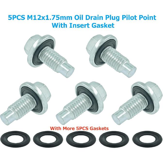 5PCS M12X1.75 Oil Drain Plug Pilot Point With Ert Gasket, Fit For Ford GMC Buick Chevrolet Lincoln Replace 65430, 090-175CD, 090-175, 11519933,