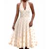 Women's Retro  High Waist Polka Dot Holiday Party Dress Neck Backless Sexy Midi Dress