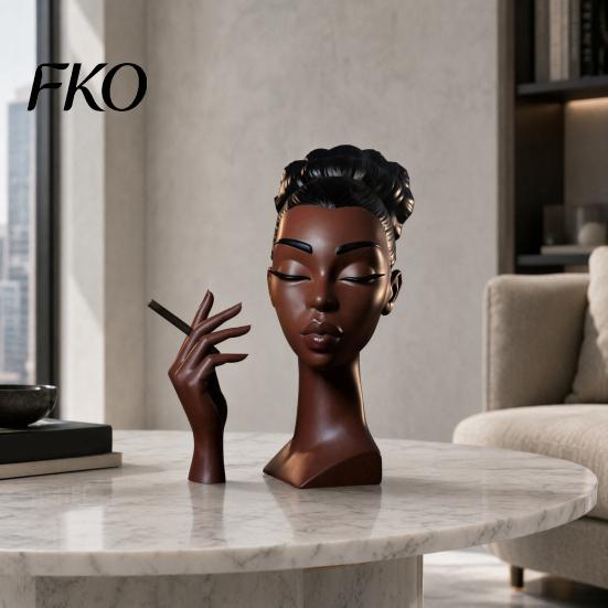 Home Decor Incense Burner Holder, Black Woman Head Sculpture, Multifunctional Desk Handcrafted Aromatherapy Suitable for Bedroom and