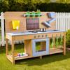 Mud Kitchen, Outdoor Mud Kitchen for Kids, Wood Outdoor Play Kitchens with Stoves, Hooks, Double Sinks, Planting Shovels, Spatulas, Cookware Pots and