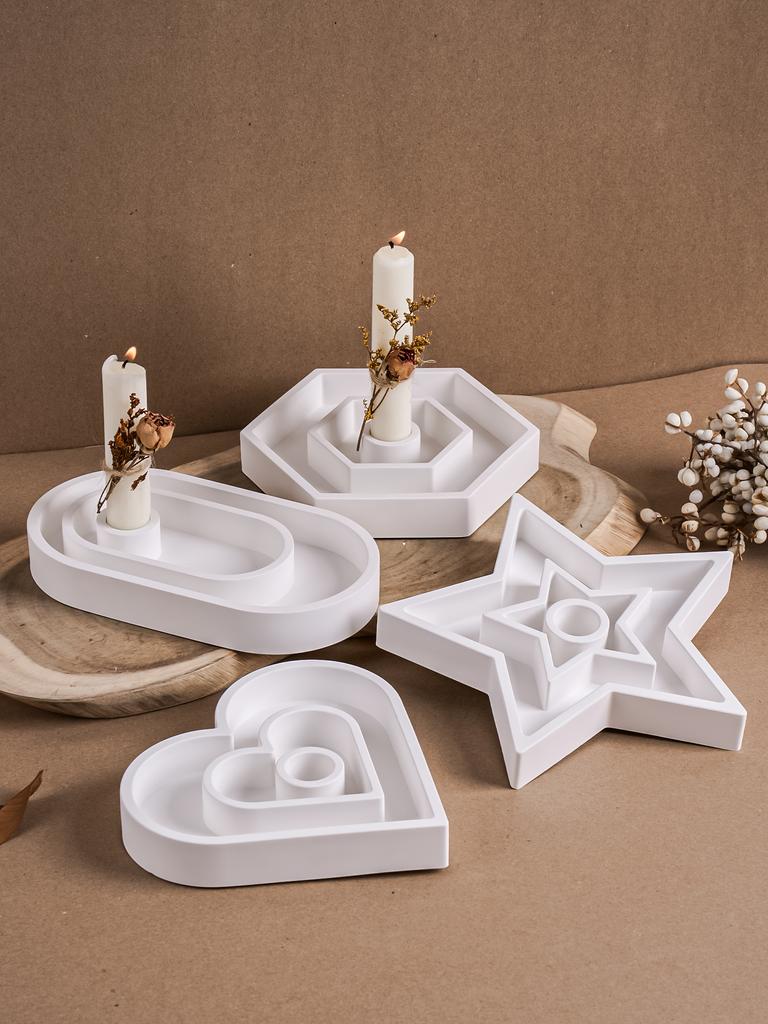 DIY Geometry Star Candle Holder Silicone Mold DIY Simple Heart Candlestick Concrete Mould Gypsum Resin Craft Molds Home Decor