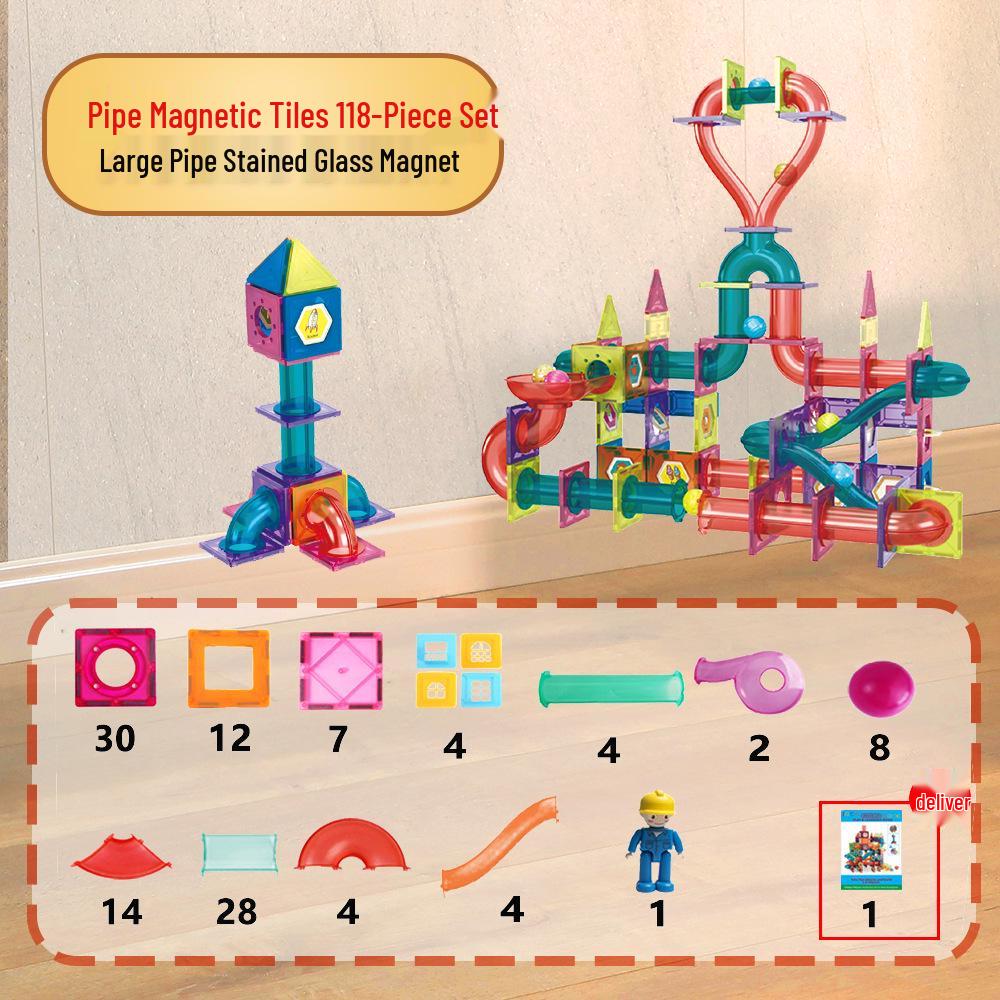 2025 Stained Glass Magnetic Tile Track & Ball Slide Building Set for Kids