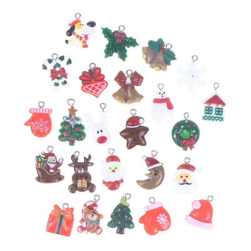 24Pcs Mixed Style Christmas Charms Snowman Santa Tree Penguin Reindeer Pendant For Diy Jewelry Accessories