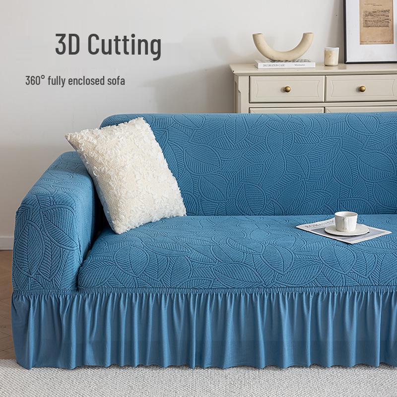 Plush Jacquard Skirted Sofa Cover, Elastic All-Season Fit, Dustproof Cushion Protector