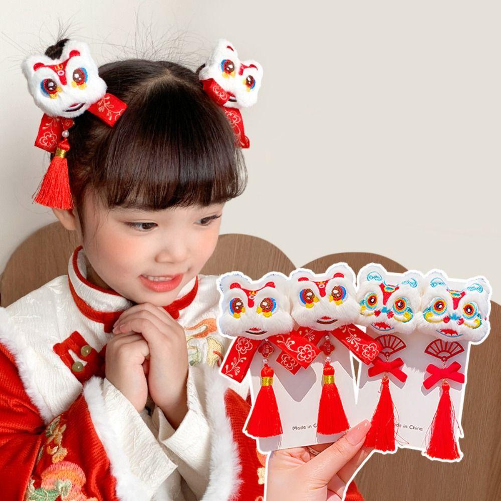 

Lion Dance Chinese New Year Headwear Plush Ancient Style Hairpin Children Red Bow Hairpin Children Style 3