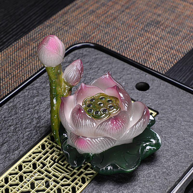 Zhaocai-Farbwechselnder Lotus-Teetier, Kleines Harzornament, Kreatives Kung Fu Tee-Set Zubehör, Boutique-Dekoration, 1 Stück