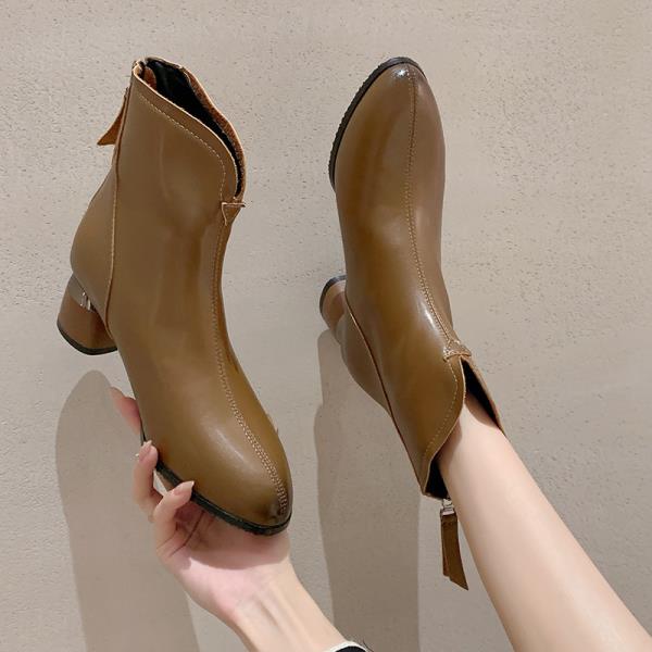 Shoes Back Zip Boots Woman Zipper Boots-Women Punk Rock Pointy Autumn Ladies Mid-Calf High Heel 2025 Pointed Toe White M