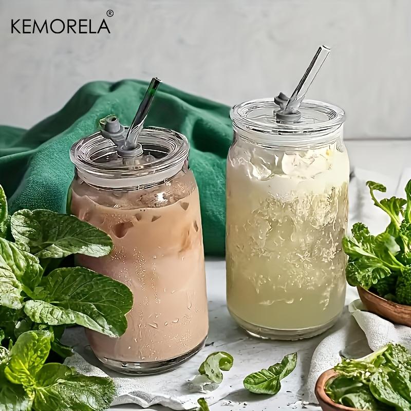 1/2PCS High Borosilicate Glass Tumblers 500ML Shape Reusable and Cold and Heat Resistant Includes Straw and Lid for Milk Coffee