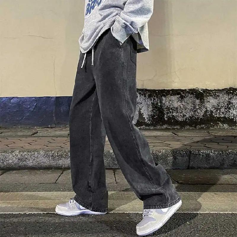 Móda Pánské Jednobarevné Džíny Volné Rovné Korejské Vintage High Street Hip-hop Y2K Ležérní Denní přetahovací široké kalhoty