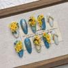 Square Press On Nails Almond Fake Nails French Tip False Nails with 3D Design Full Cover Acrylic Glue On Nails Artificial Stick On Nails for Women