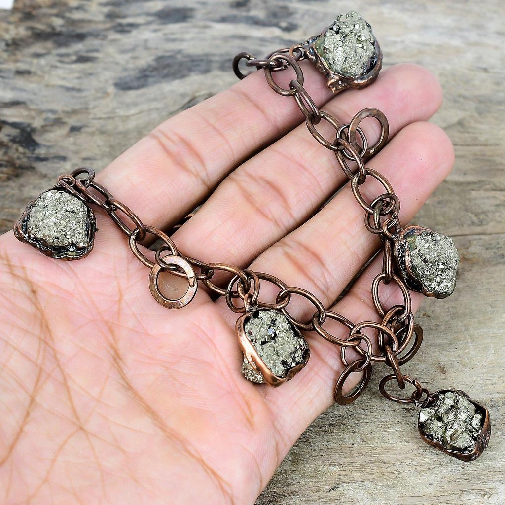 Pyrite rough necklace electroformed copper adjustable chain necklace pyrite gemstone jewelry handmade necklace copper jewelry gifts for wife