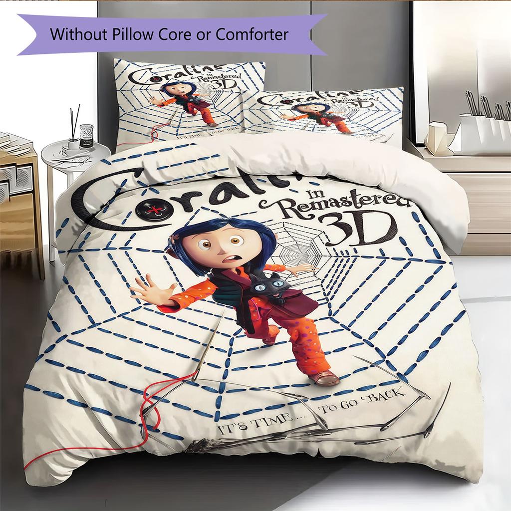 Coraline Jones Poster Pattern Bedding Home Decoration Birthday Gift ( 1 Duvet Cover + 2 Pillowcase, Without Core),fan Merchandise.
