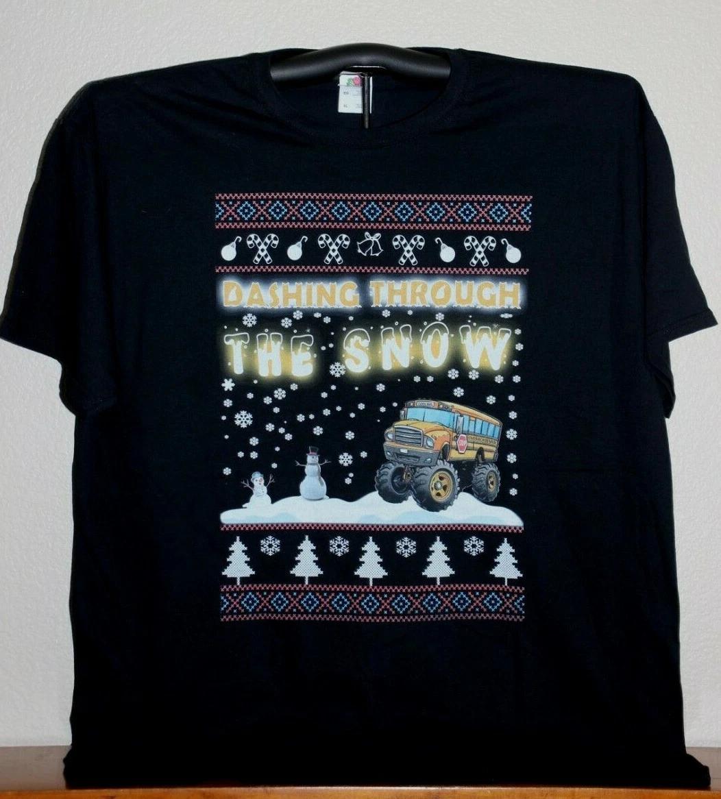 DASHING THROUGH THE SNOW- Cool Bus- 4 Wheel Drive Bus T-Shirt XL in Black XL