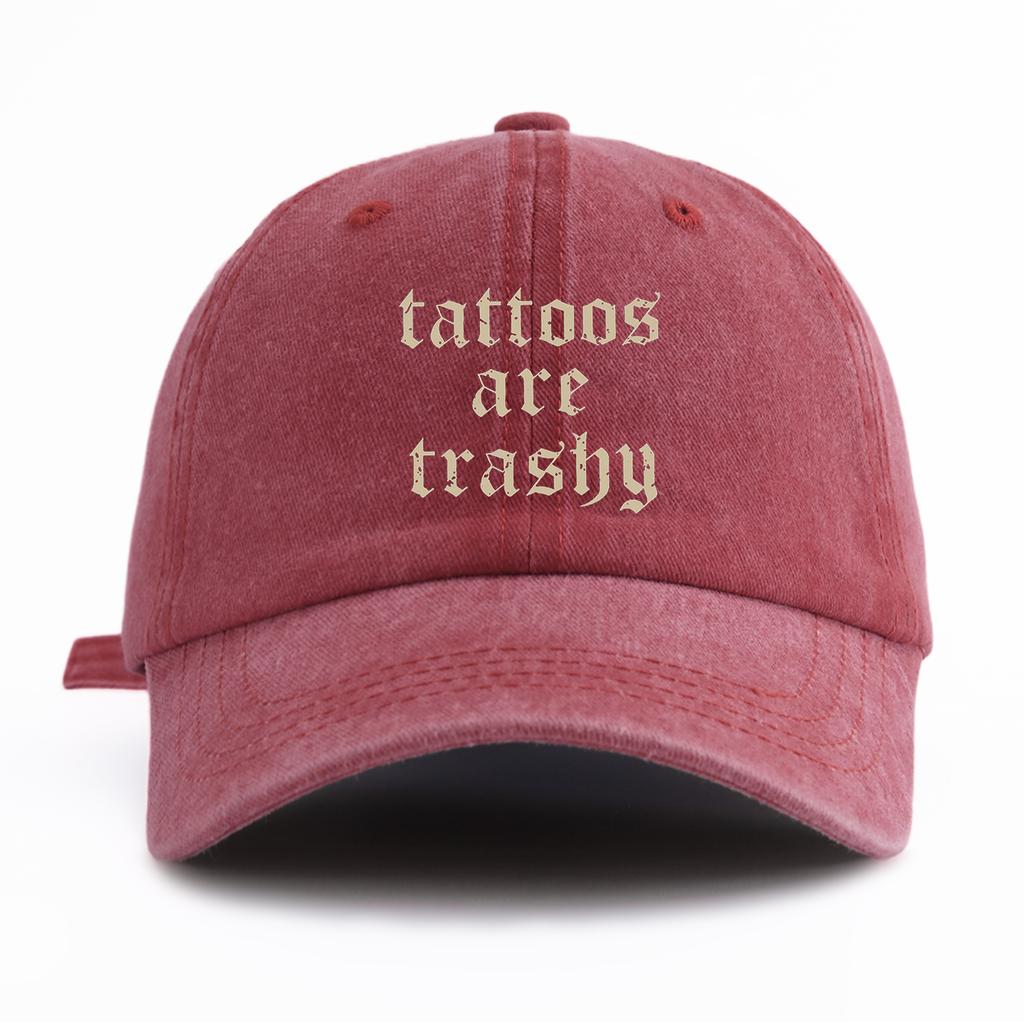 1pc Tattoos Print Washed Baseball Cap for Adults, Minimalist Retro Style Casual Soft Adjustable Dad Hat, Perfect As Gift