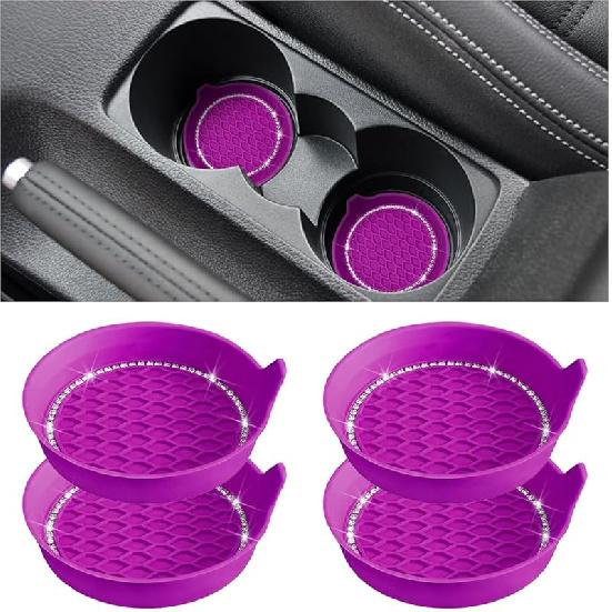 Bling Car Cup Holder Coaster, 4 Pack Universal Ert Coasters With Crystal Rhinestone, Silicone Non-Slip Shockproof Drink Mat, Car Interior Accessories