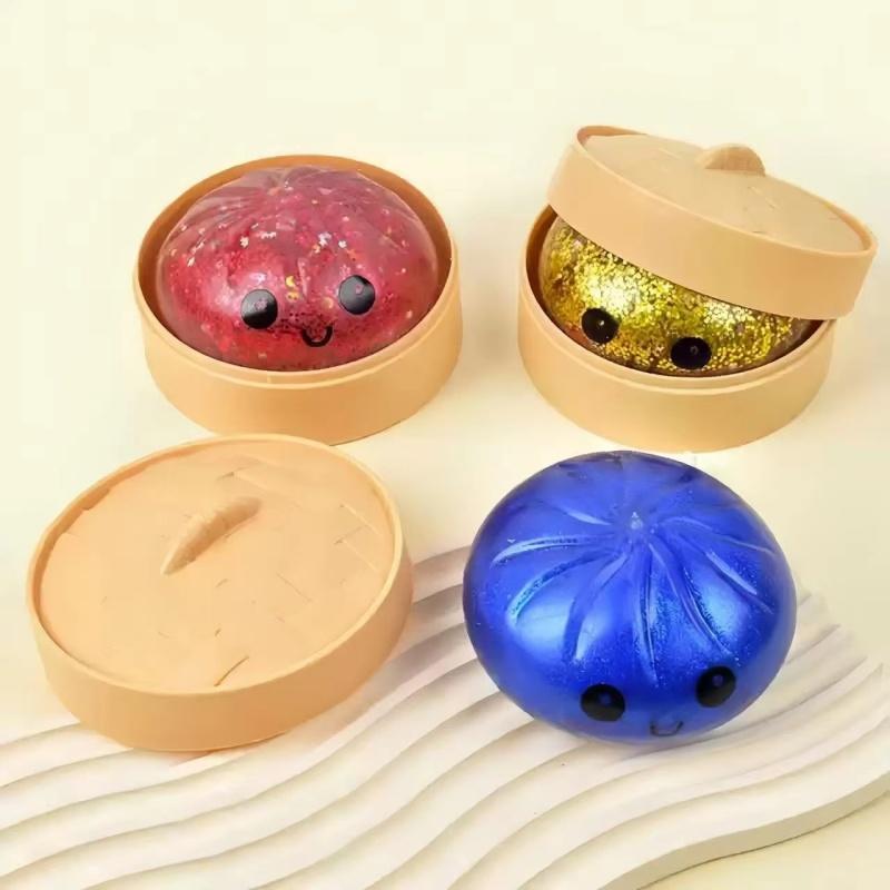 Realistic Giant Dumpling Squeeze Toy With Bamboo Steamer Soft Tpr Dough Ball Decompression Fidget Toy Funny Game Creative Gift