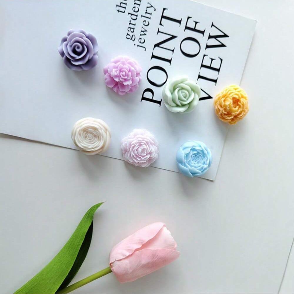 7-teiliges Set Silikonform Blume Rose Pfingstrose 3D Blume Kerze Gips Seife Harz Handwerk Form DIY Schokolade Fudge Dessert Kuchenform