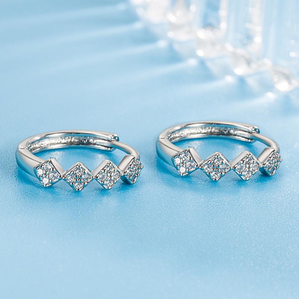 Romantic Rhombus Zircon Earrings Women's High-Grade Temperament Jewelry Geometric Rhombus Ear Clip Simple Earrings Earrings
