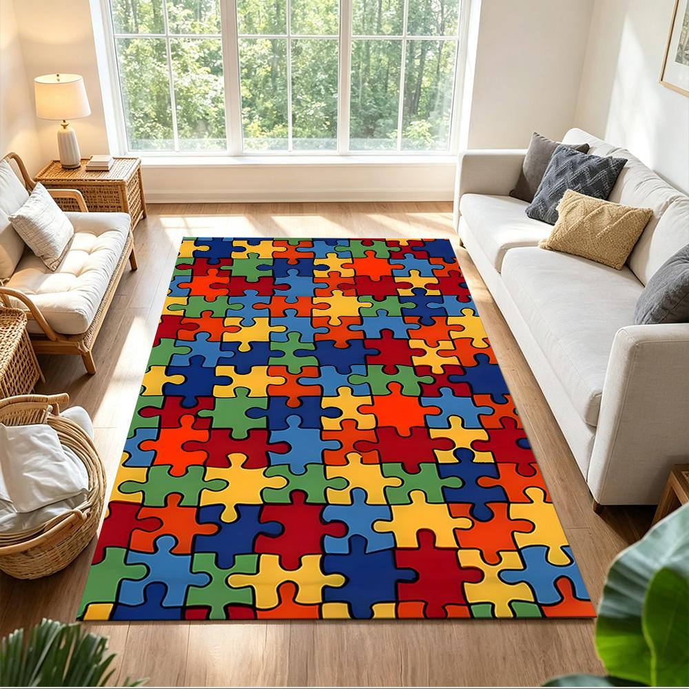 Colorful Puzzle Pattern Background Non-Slip Home Carpet Design for Office Decor Living Room Bedroom Gift