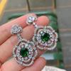 European and American fashion popular colored treasure inlaid with white diamonds, retro simulated emerald earrings, women's temperament earrings,