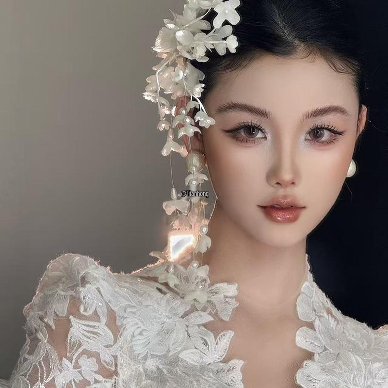 Brautschmuck im koreanischen Stil: Fee Mori Mädchen Quaste Blume Haarspange für Fotografie und Make-up Styling.