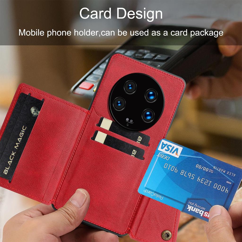 Vintage Leather Card Holder Phone Case for Xiaomi 14 Ultra Card Pockets Dual Snap Buttons Flip Wallet Shell
