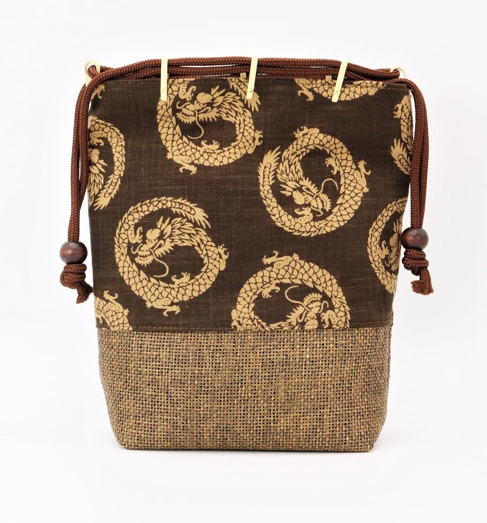 Maruzen Drawstring Bag with Shingen Maruryu Made in 24 x 20 x 7 cm Wickerwork, Bag, Design, Japan, Brown, Approx.