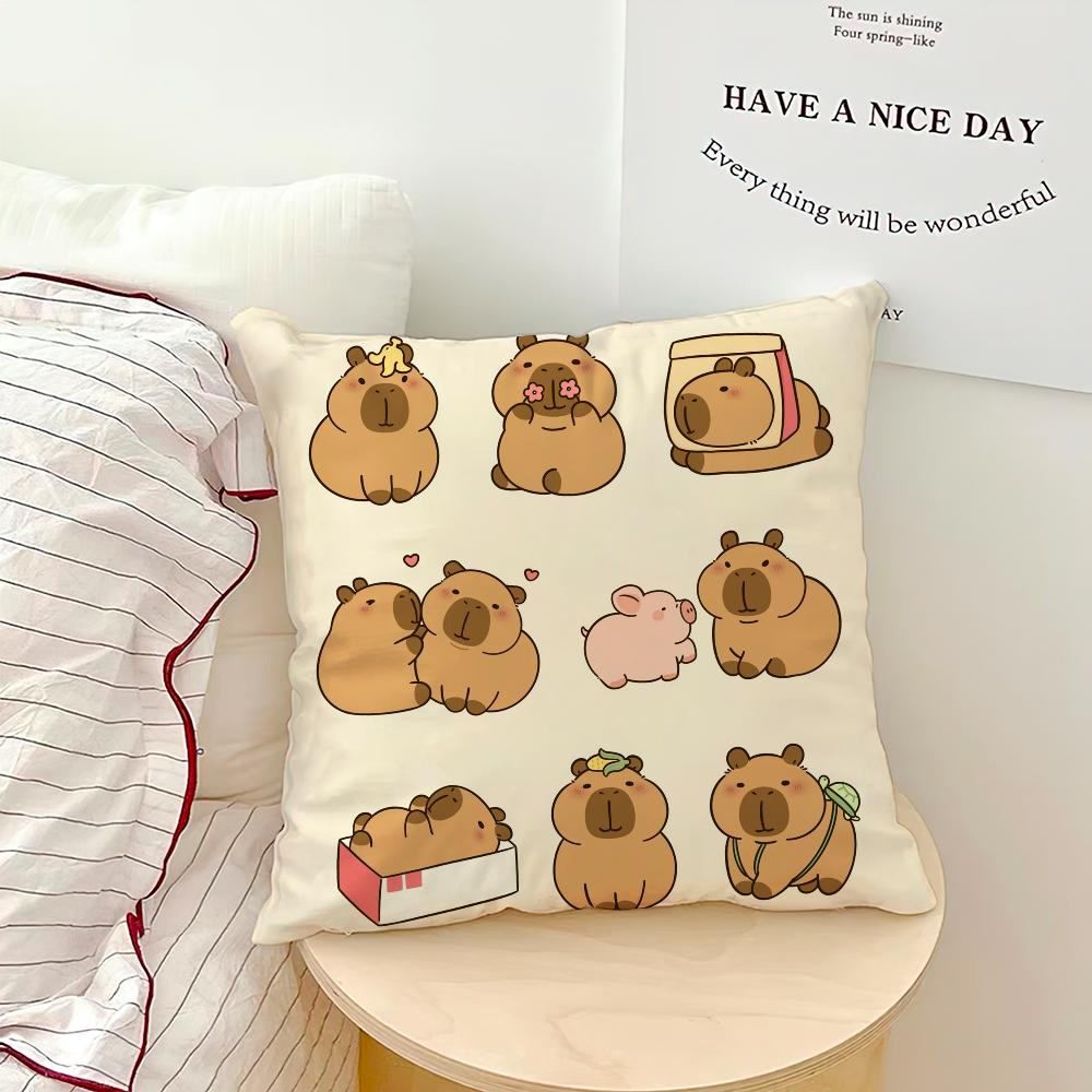 Kapybara Kreslená Roztomilý Povlak na polštář Pohovka Obývací pokoj Ložnice Čelo postele Opěrka zad Čtvercový polštářek Doba spánku