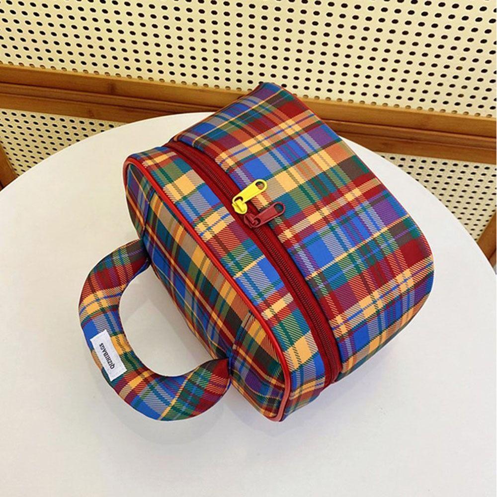 Large Capacity Women Cosmetic Bag Handbag Travel Toiletry Bag Fashion Checkered Makeup Bag Travel