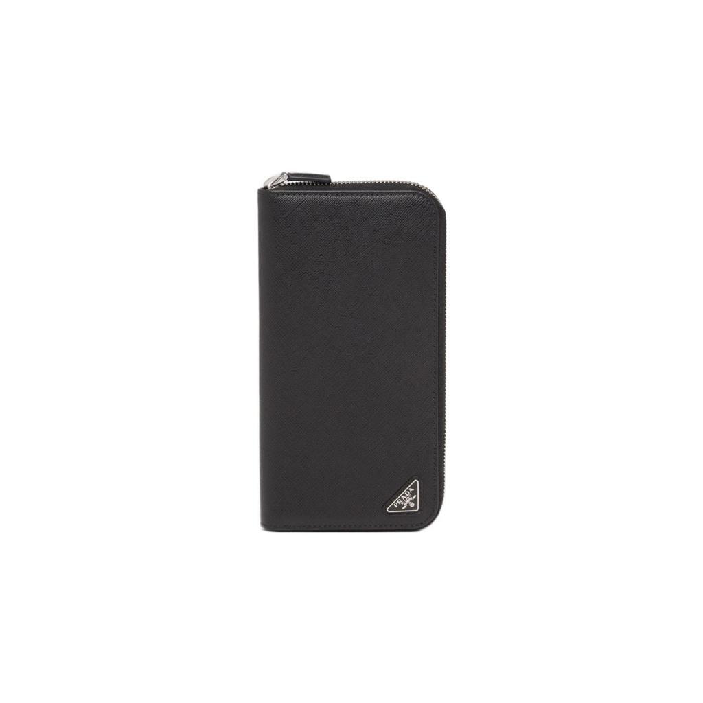 Prada Saffiano Metal Triangle Logo Solid Color Zip Wallet Men wallet Black 2ML317_QHH_F0002