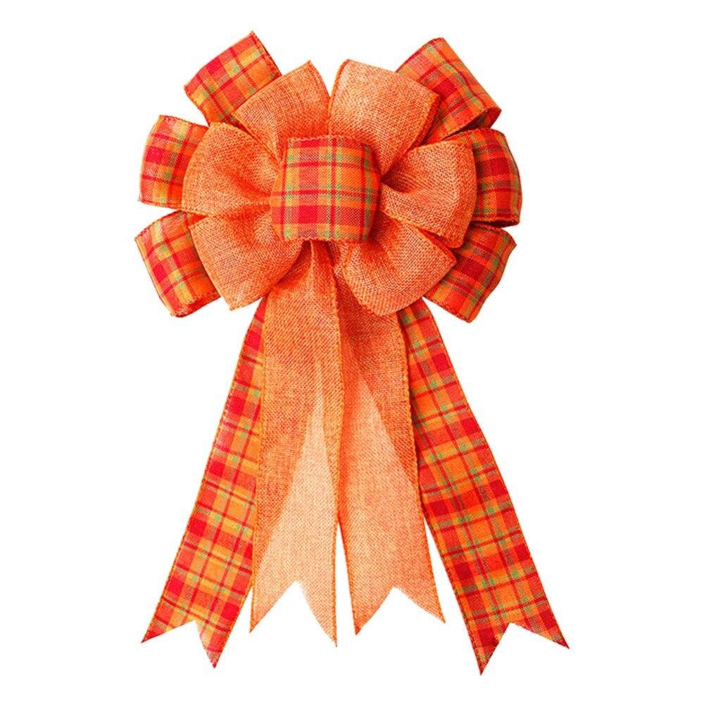 Lagre Orange Fall Bow Buffalo Plaid Bow Christmas Tree Decoration Ornament Handmade Plaid Bowknot New Year Home Decor