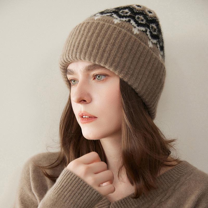 100% Pure Cashmere Women s Retro Versatile Knitted Hat with Ear Protection One Size фиолетовый