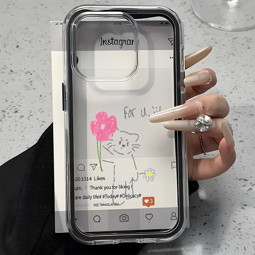 Cute Cat Flower Clear Phone Case For iPhone 11 12 13 14 15 16 17 Pro Max 17 Air Plus 2 In 1 Candy Color Silicone Soft Cover